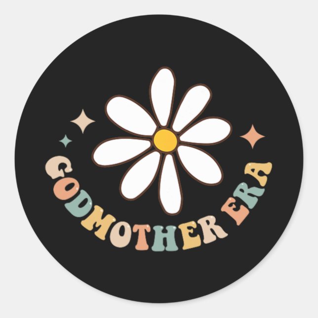 My Godmother Era Lover Groovy Retro Mothers Day On Classic Round Sticker (Front)