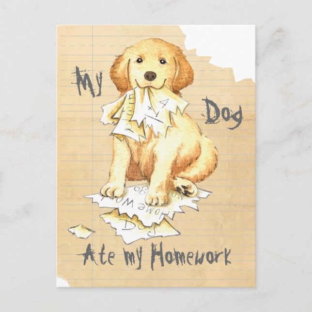 My Golden Ate My Homework Postcard (Front)