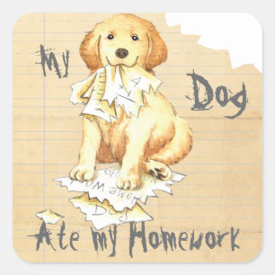 My Golden Ate My Homework Square Sticker