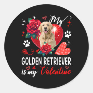 My Golden Retriever Is My Valentine Owner Floral H Classic Round Sticker
