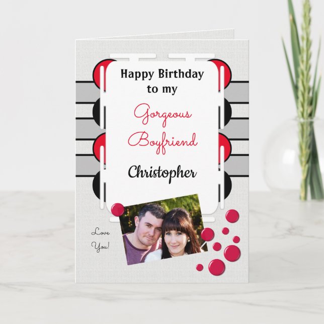 My gorgeous Boyfriend red photo birthday Card (Front)