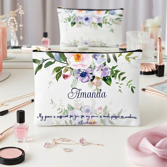 My grace is sufficient, floral personalised accessory pouch (Creator Uploaded)