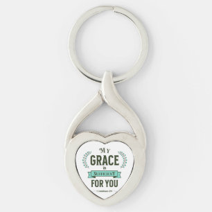 My Grace is Sufficient Scripture Teal Key Ring