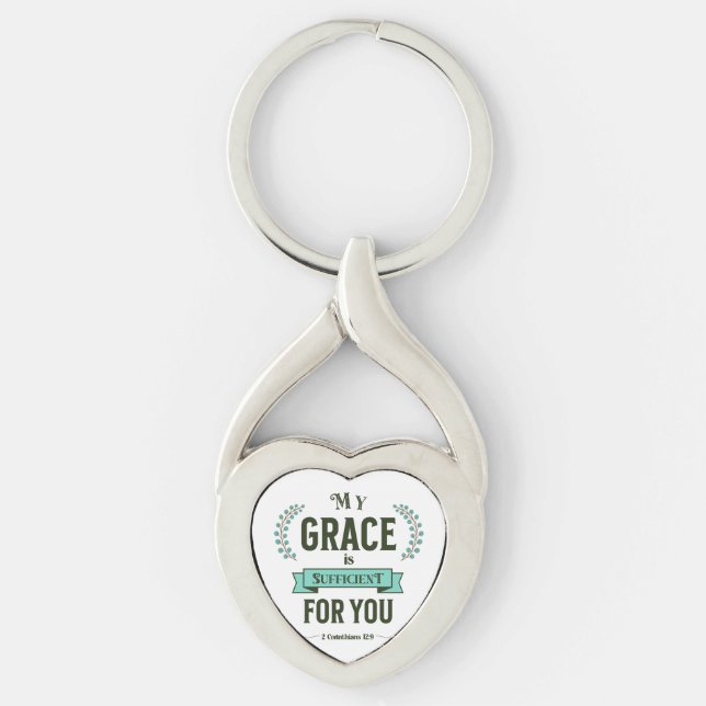 My Grace is Sufficient Scripture Teal Key Ring (Front)