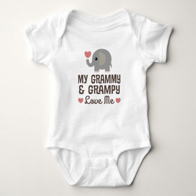My Grammy and Grampy Love Me Elephant Baby Bodysuit (Front)