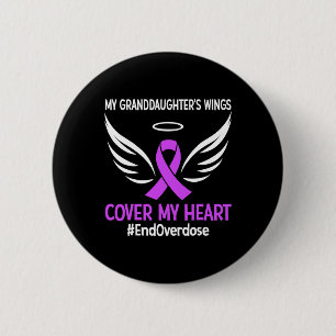 My Granddaughter's Wings Cover My Heart Purple Rib 6 Cm Round Badge