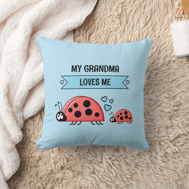 My Grandma loves me ladybugs blue baby Cushion (Blanket)