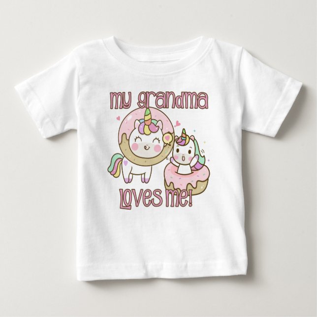 My Grandma Loves Me Unicorns Baby T-Shirt (Front)