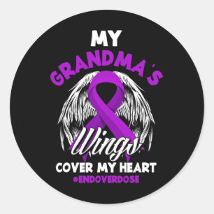 My Grandma's Wings Cover My Heart End Overdose  Classic Round Sticker