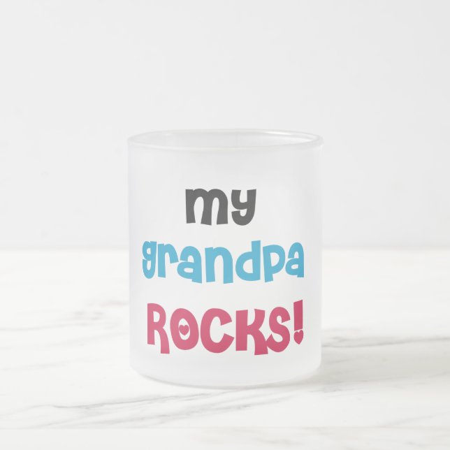 My Grandpa Rocks Tshirts and Gifts Frosted Glass Coffee Mug (Center)