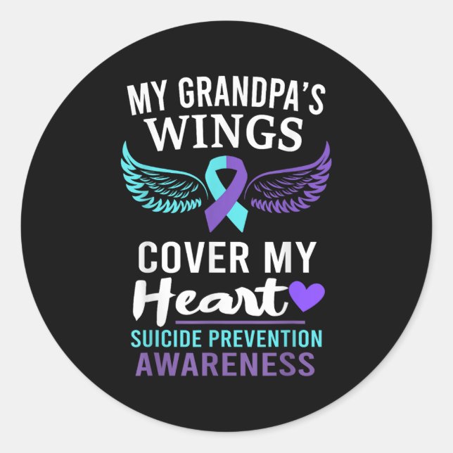 My Grandpa's Wings Cover Heart Suicide Awareness R Classic Round Sticker (Front)