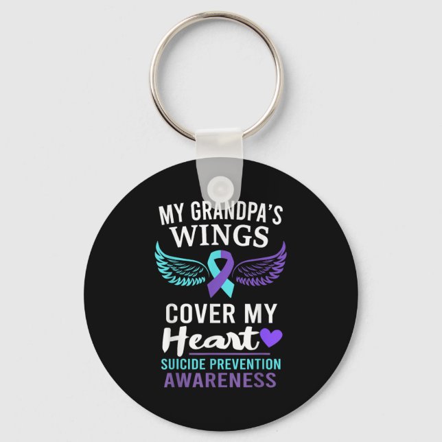My Grandpa's Wings Cover Heart Suicide Awareness R Key Ring (Front)