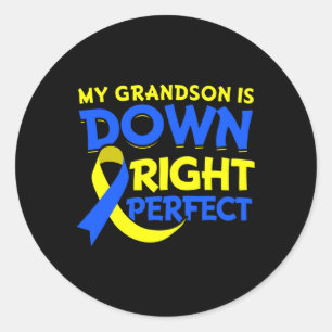My Grandson Down Syndrome Gift Down Right Awesome Classic Round Sticker