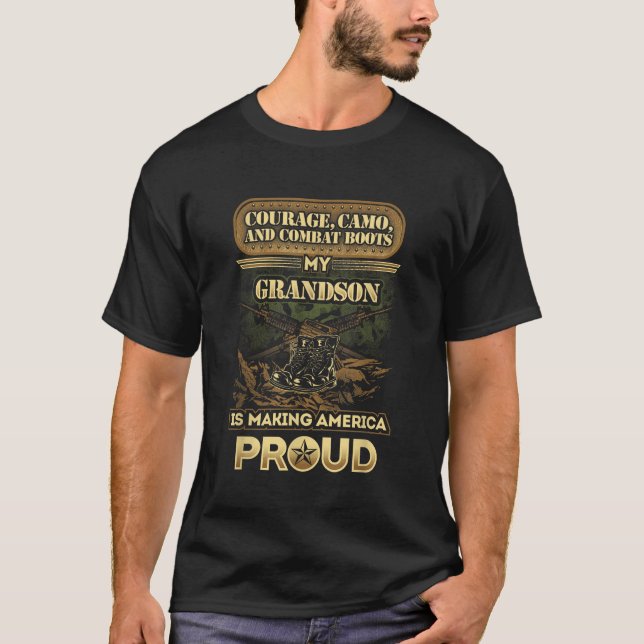 My Grandson Is A Soldier Proud Military Grandparen T-Shirt (Front)