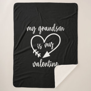 My Grandson Is My Valentine Cute Valentines Sherpa Blanket
