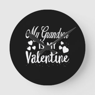 My Grandson Is My Valentine Grandma Kids Valentine Round Clock