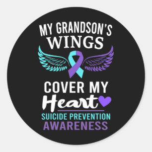 My Grandson's Wings Cover Heart Suicide Awareness  Classic Round Sticker