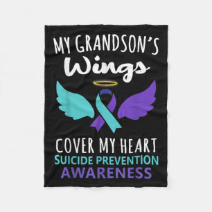 My Grandson's Wings Cover Heart Suicide Awareness  Fleece Blanket
