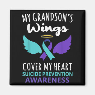 My Grandson's Wings Cover Heart Suicide Awareness Magnet