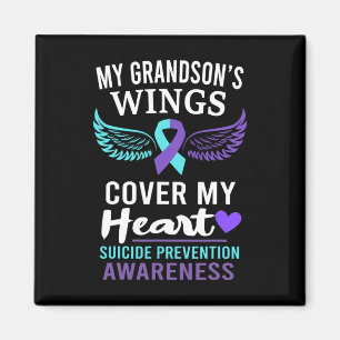 My Grandson's Wings Cover Heart Suicide Awareness Magnet