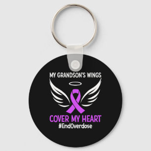 My Grandson's Wings Cover My Heart Purple Ribbon  Key Ring