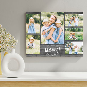 My Greatest Blessings Mum Quote 6 Photo Grey Wood Canvas Print