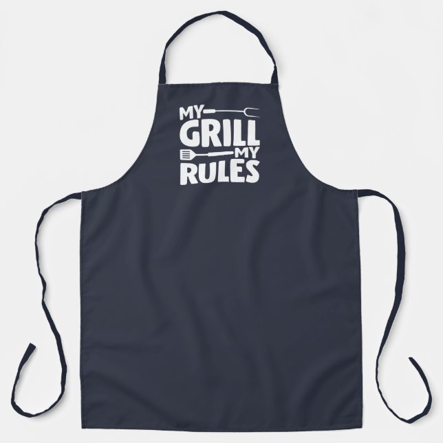 My Grill My Rules Funny BBQ Logo Navy Blue Apron (Front)