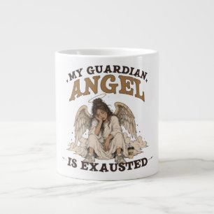 My Guardian Angel Is Exhausted Vintage Graphic Large Coffee Mug