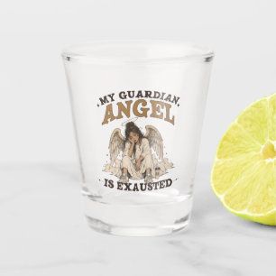 My Guardian Angel Is Exhausted Vintage Graphic Shot Glass