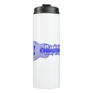 My guitar is my therapy. vintage blue guitar thermal tumbler