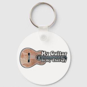 My guitar is my therapy. vintage brown guitar key ring