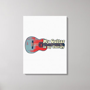 My guitar is my therapy. vintage red and blue canvas print