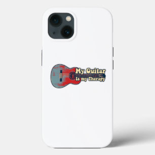 My guitar is my therapy. vintage red and blue iPhone 13 case