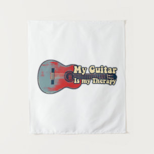 My guitar is my therapy. vintage red and blue tapestry