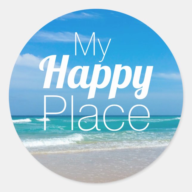 My Happy Place Beautiful Beach Round Sticker (Front)