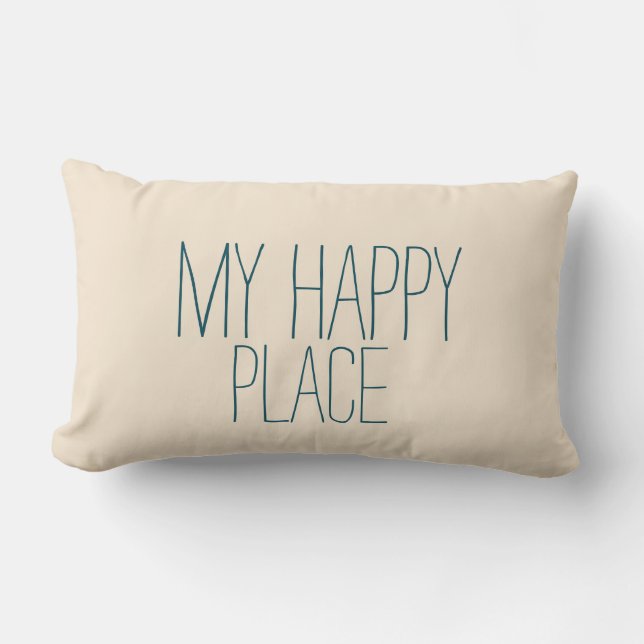 My Happy Place Blue and Beige Cute Sleeping Lumbar Cushion (Front)