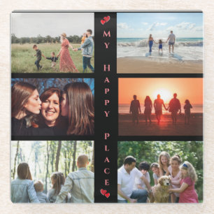 My Happy Place Customisable Family Photo 6 Picture Glass Coaster