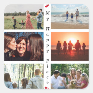 My Happy Place Customisable Family Photo 6 Picture Square Sticker