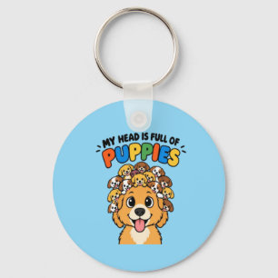 My Head is Full of Puppies Cute Dog Doodle Funny B Key Ring