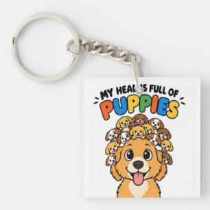 My Head is Full of Puppies Cute Dog Doodle Funny Q Key Ring