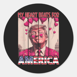 My Heart Beats For America Trump Valentine's Day U Classic Round Sticker