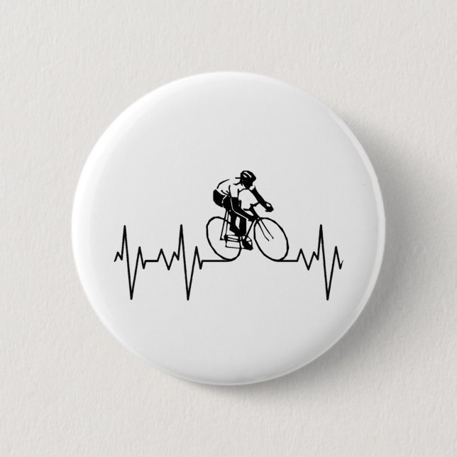 My Heart Beats For Cycling. 6 Cm Round Badge (Front)