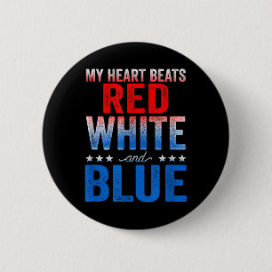 My Heart Beats Red White And Blue American Flag 6 Cm Round Badge