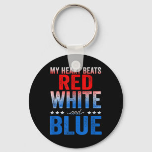 My Heart Beats Red White And Blue American Flag Key Ring