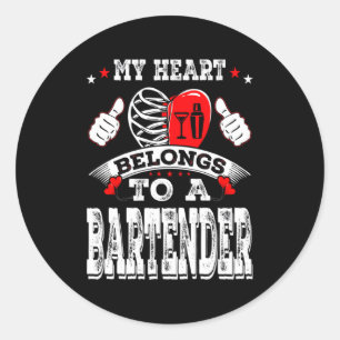 My Heart Belongs To A Bartender Valentine Day Classic Round Sticker