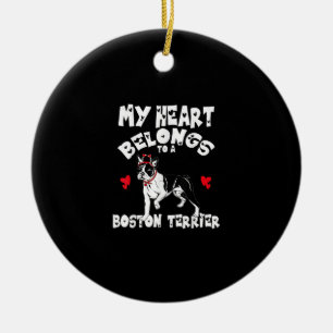 My Heart Belongs To a Boston Terrier Headband Ceramic Tree Decoration