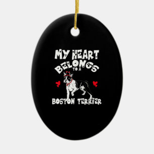 My Heart Belongs To a Boston Terrier Headband Ceramic Tree Decoration