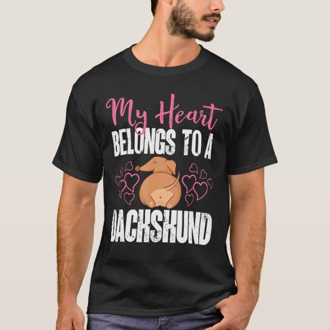 My Heart Belongs To A Dachshund Long Bark Breed We T-Shirt (Front)