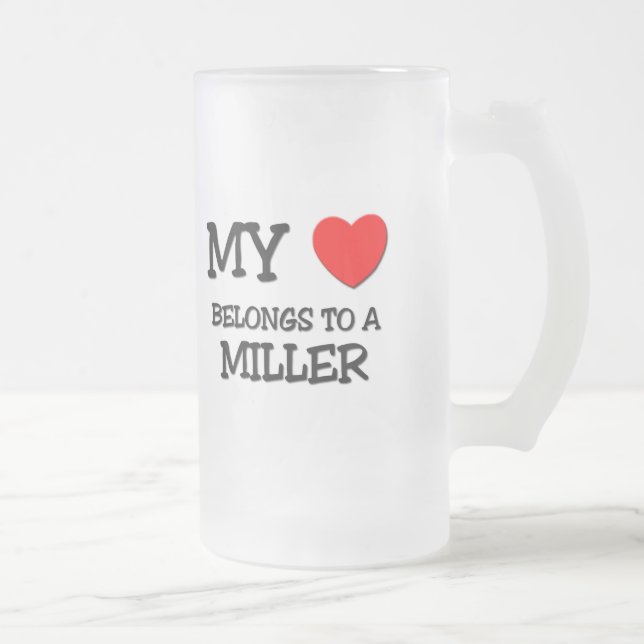 My Heart Belongs To A MILLER Frosted Glass Beer Mug (Right)