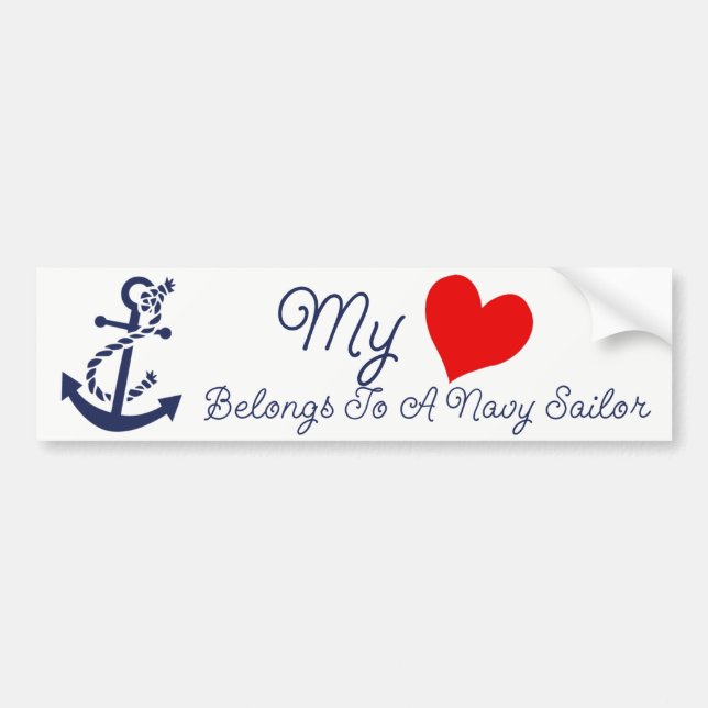 My Heart Belongs To A Navy Sailor Bumper Sticker (Front)